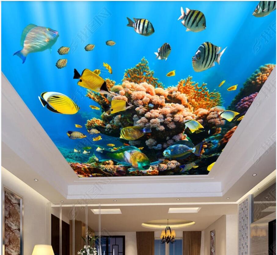 

3d ceiling murals wallpaper custom photo HD Ocean World Ceiling Ceiling Mural wall papers home decor wallpaper for walls 3 d, Non-woven