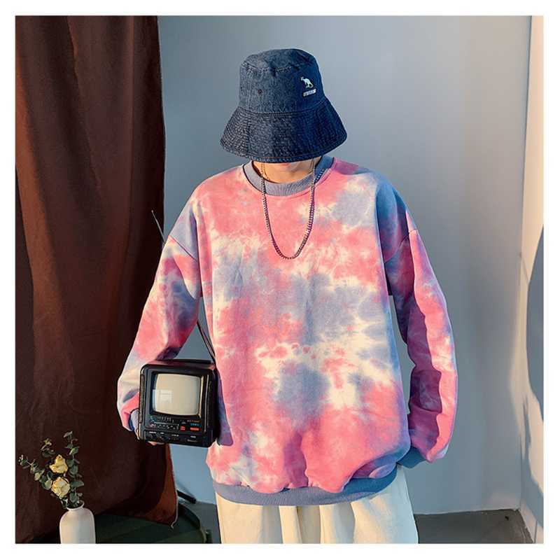 

Trendy tie-dye hoodie men Korean version Trendy Internet celebrity ins couple jacket Hong Kong style Harajuku hip-hop, Pink