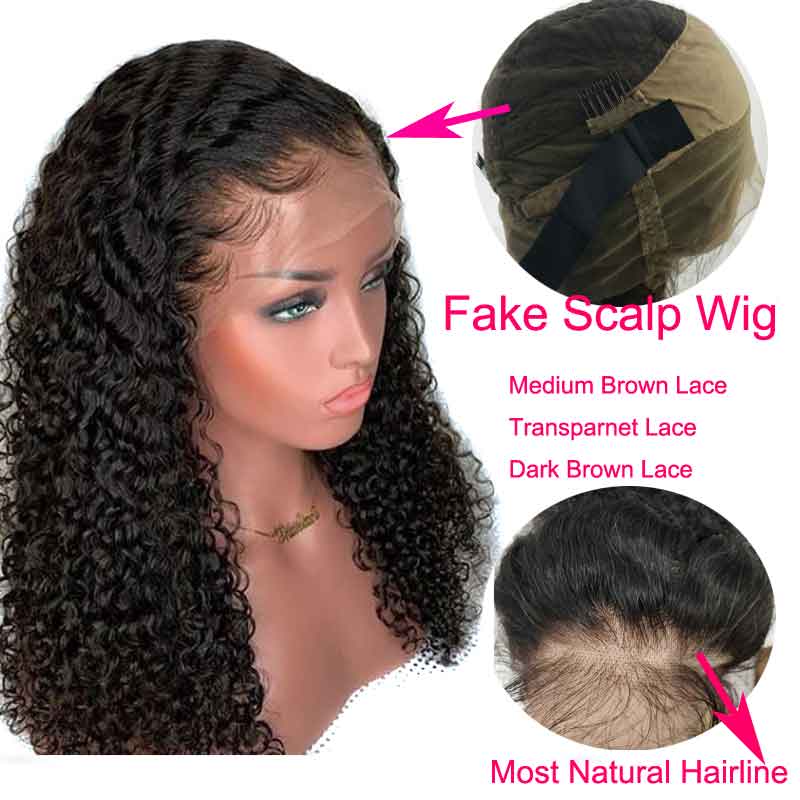

HD Transparent Kinky Curly Wig Remy Invisible 360 Lace Frontal Wig Brazilian Afro Fake Scalp Lace Front Wig PrePlucked For Women, Medium brown