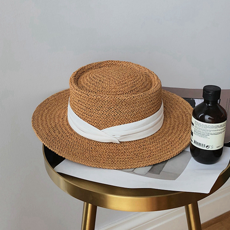 

Straw summer beach shade small fresh seaside holiday protection versatile fashion Korean version Fedora tide sun hat women, White