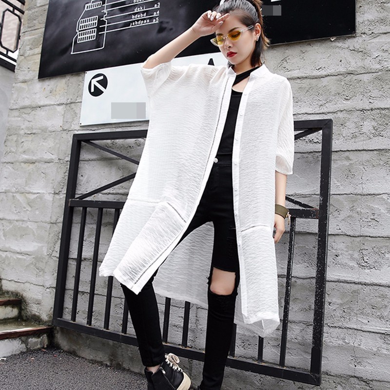 

2020 Summer Cardigan Light Striped Women's Blouse Shirt Batwing Sleeve Loose Big Big Size Shirts Clothes Fashion Casual New, Black