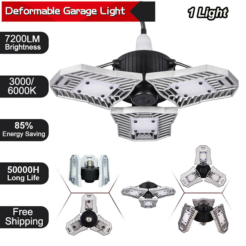 

60W Deformable Tri-Fold Lamp LED Adjustable Three Light Garage Basement High Bay Light