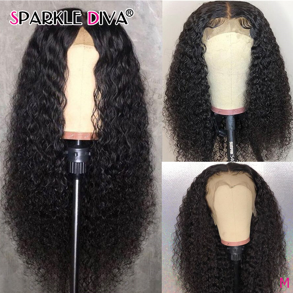 

Kinky Curly Lace Part Human Hair Wigs 150% Density 10-26 Brazilian 13*1 Lace Front Wig Pre Plucked With Baby Hair Remy Lace Wig, Medium brown