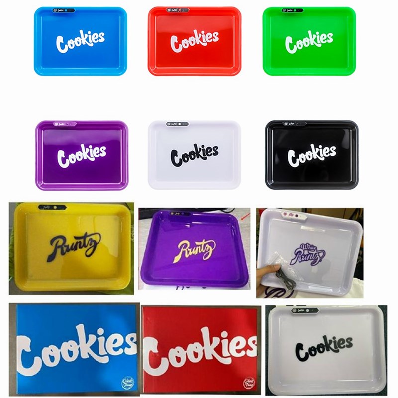 

Cookies Glow Tray Runtz LED Light Up Rechargeable Rolling Tray Cigarette Tray For Dry Herb Storage Packaging