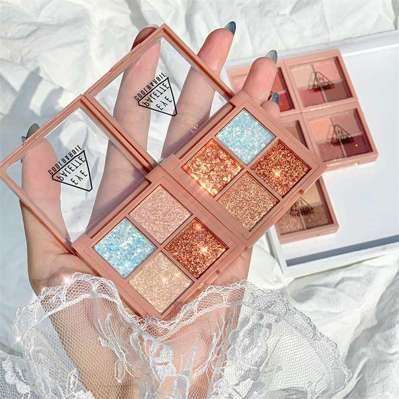 

4 Colors Glitter Eyeshadow Palette Waterproof Long Lasting Matte Eye Shadow Palette Makeup Shimmer Pigment Eyeshadow, 01