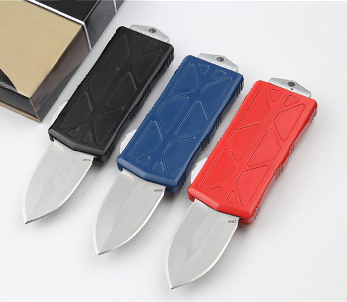 

Mini Small Auto Tactical Knife 440C Double Edge Spear Point Satin Blade Zn-alu Alloy Handle EDC Knives With nylon bag