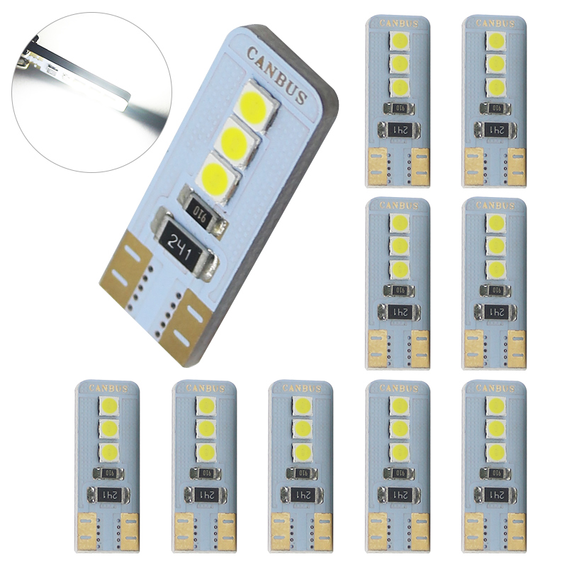 

10pcs T10 Led Lights w5w Canbus Interior License Plate Car Clearance Bulb 194 168 501 Led Door Reading Lamp 6 SMD 3030 12V, As pic