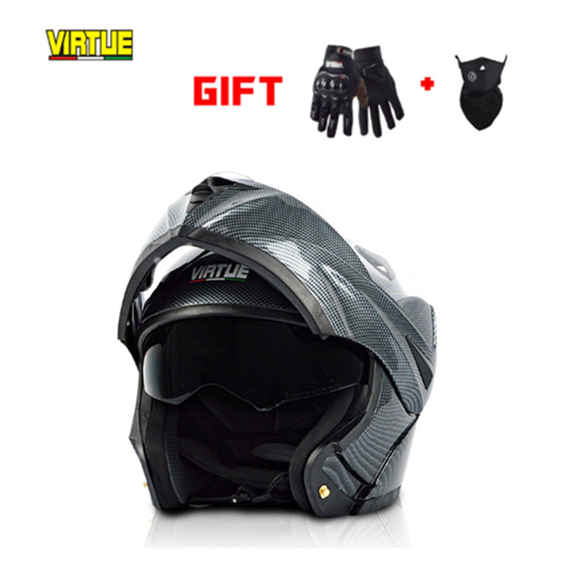 

VIRTUE Dual Lens Helmets for Men's Electric Motorcycles Four Seasons Revealed Helmets for Women in Autumn and Winter Warm Cross, Dgl