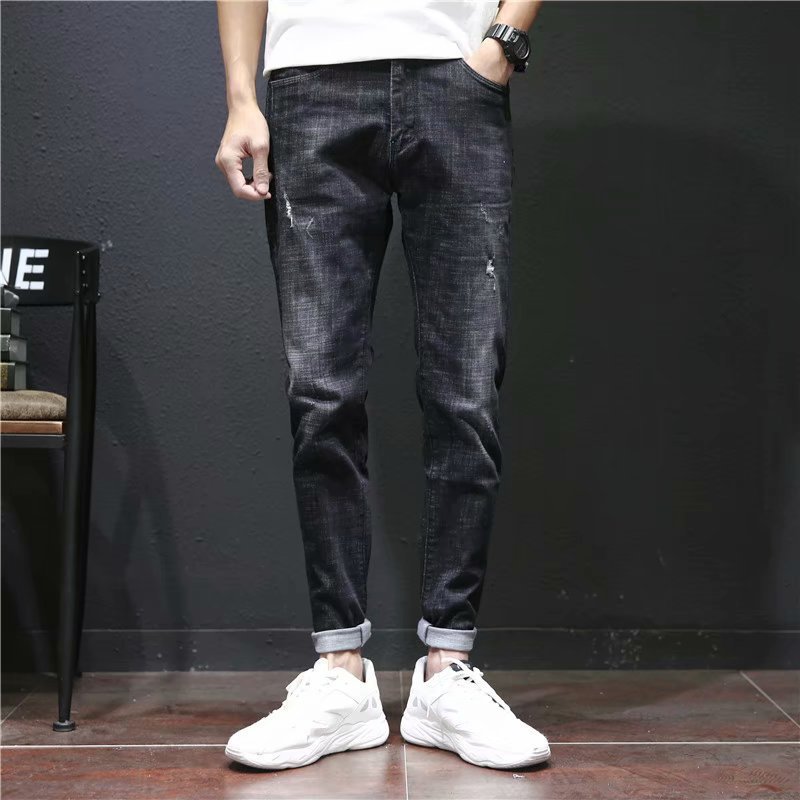 

Jeans Men New Style Black Ripped Elasticity Zipper Men'S Wear Skinny Pants Occident Fashion Hot Selling, E8916
