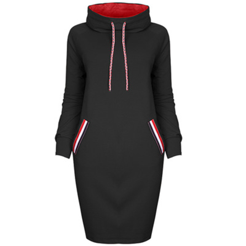 Femmes à capuche Pull Robes Robes à manches longues Casual HiP Robe De Casual Femelle Casual Casual avec Pockets Jupe serrée