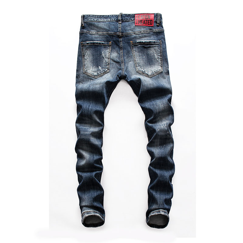 

European American jeans mens Denim jeans Men Slim denim trousers button blue hole Pencil Pants for men 8123, As pic