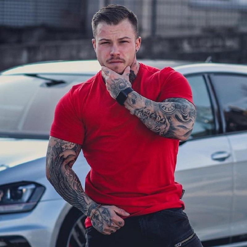 

Summer Sports T-shirt Men's Cotton Casual All-match Slim Round Neck Half Sleeve Thin Solid Color Top Sports Wear for Men Gym
