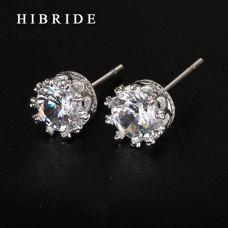 

HIBRIDE Simple Rhodium Plated Stud Earrings, CZ Stone Earrings for Women Anniversary Fashion Jewelry E-29