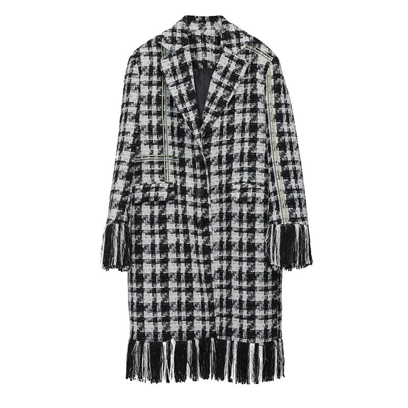 

SONDR Europe Woolen Coat Women Winter New 2020 Wild Casual Tassel Ladies Woolen Coat Single-breasted Fashion Women Clothing, Black