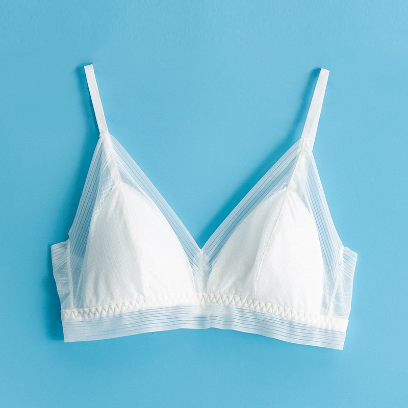 

French bra silk Wireless seamless Women Fashion girl chest triangle cup sexy lingerie bra lace ultra-thin no trace White