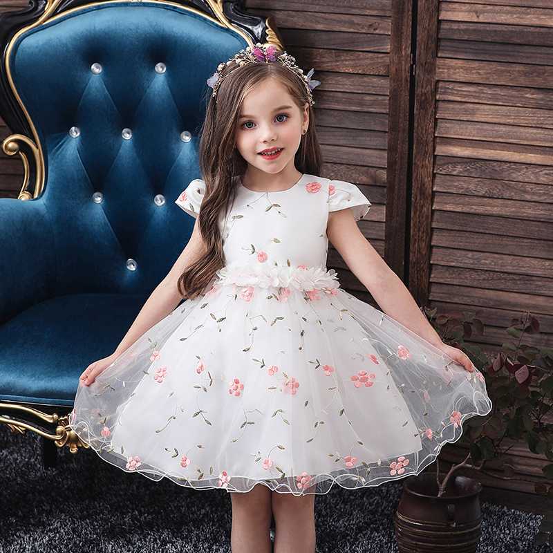 

Flower Girl Dress Formal 3-8 Years Floral Baby Girls Dresses Vestidos White Wedding Party Children Clothes Birthday Clothing, Blue
