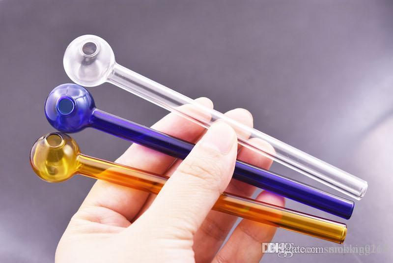 

13CM Length Pyrex Glass Oil Burner Pipe Clear Pink Blue Green Cheap Glass Pipe Water Hand Oil Pipes Smoking Water Pipes