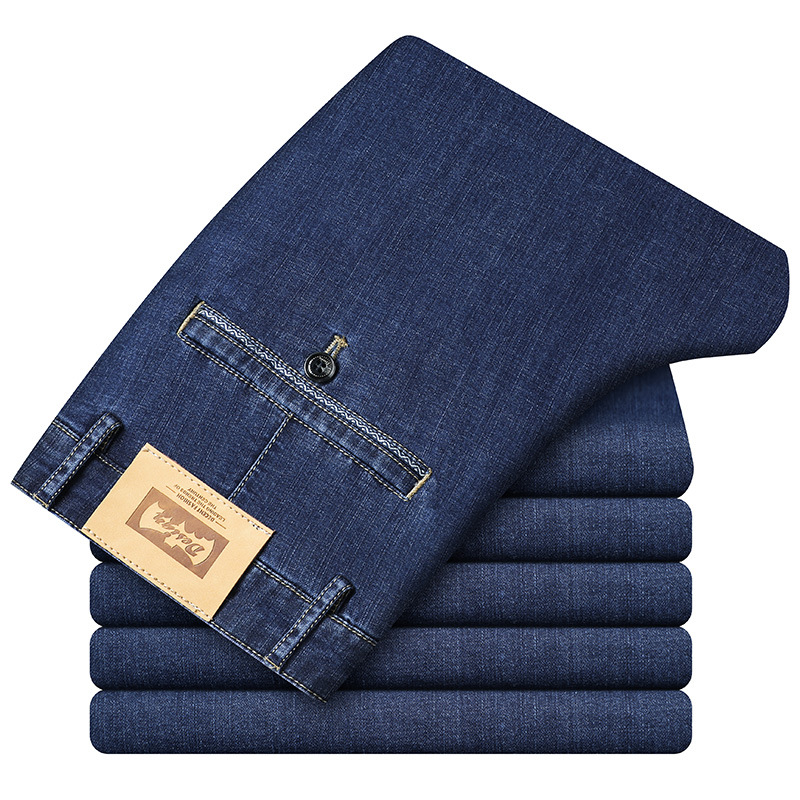 

Summer Thin Denim Jeans for Men Straight High Waist Stretch Black Blue Mens Jeans Pants Casual Classic Basic Denim Trousers, 8103 black