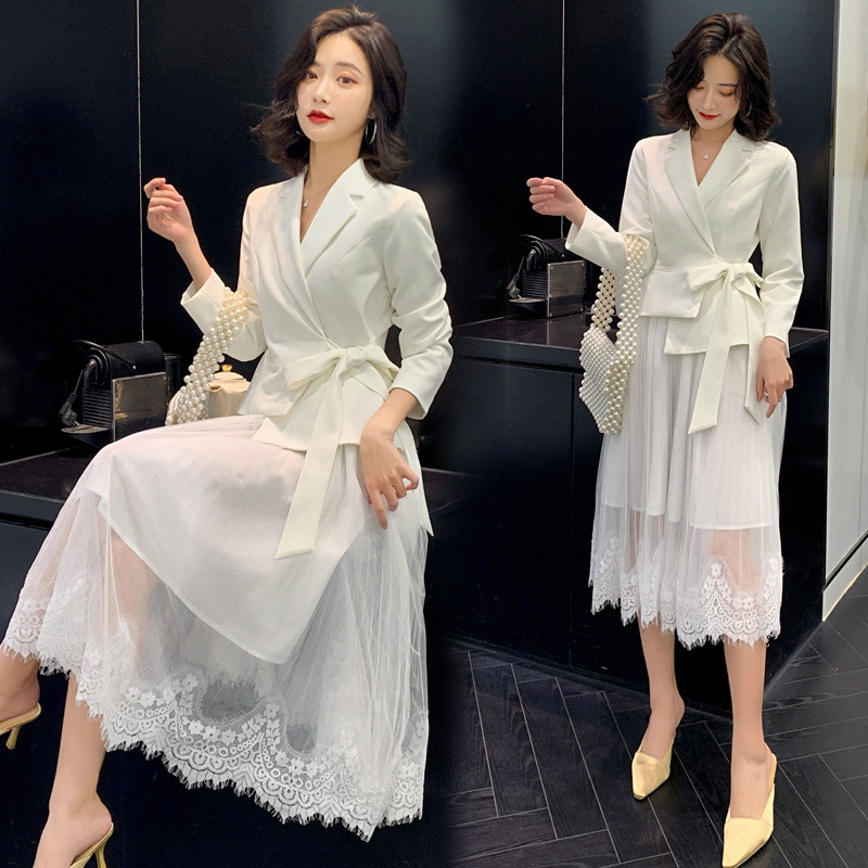 

office lady suit lady uniform Formal skirt and suits jacket 2 piece set women blazer skirt set plus size women Net suits