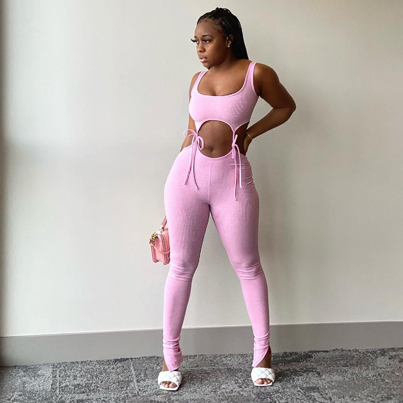 

Women Bandage Fitness Fashion Women Matching Sets Sleeveless Solid Sporty Workout Two Piece Outfits Skinny Top And Pants Set, Black