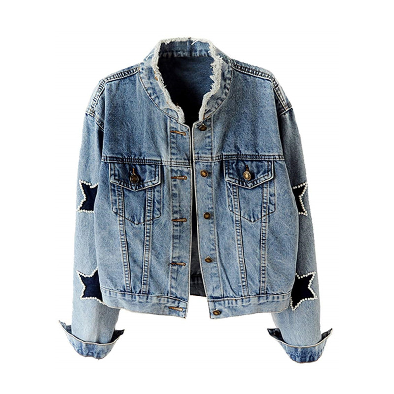 

Women Denim Jacket Autumn Winter beaded wash Vintage Long Sleeve Slim Female Women Jeans Coat Casual Girls Outwear ropa de mujer, As pic