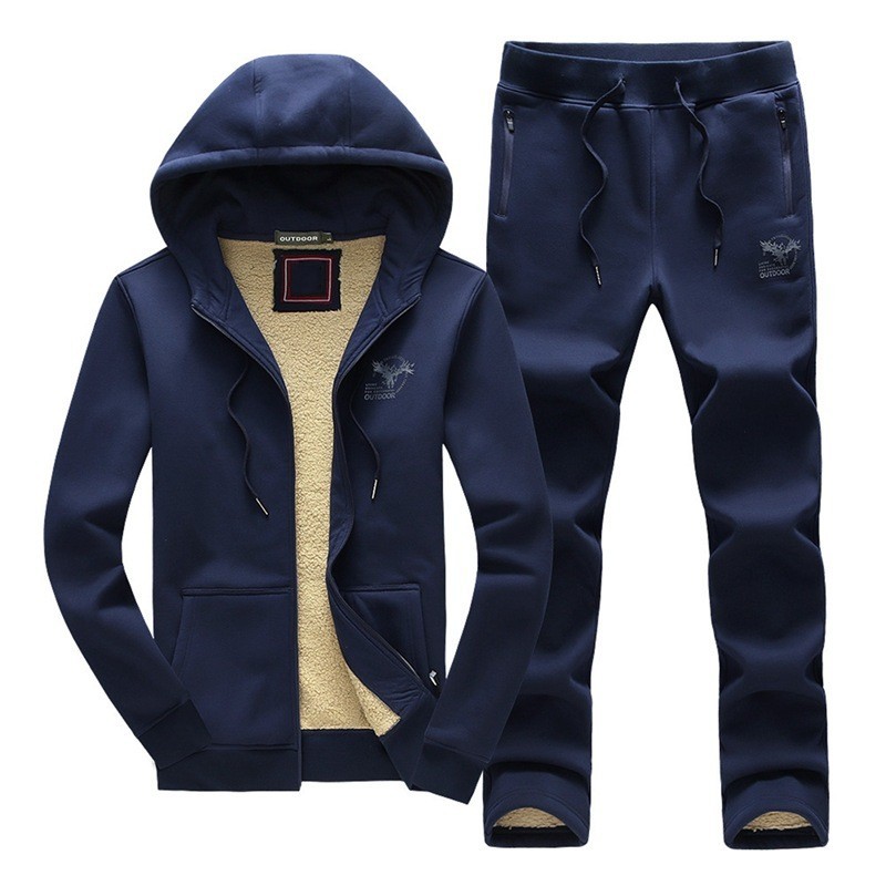 

Winter New Casual Hooded Sweatshirt Mens Two Pieces Sets Brand Cotton Thick Warm Tracksuit Pants Men Plus Size 3XL Sport Suit, Black