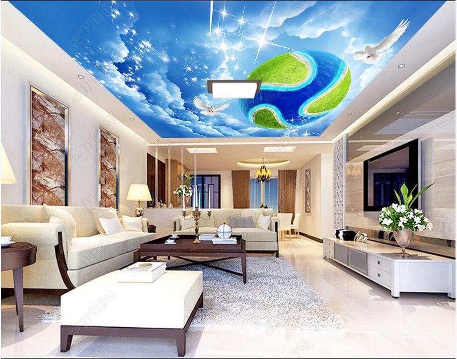 

3d ceiling murals wallpaper custom Blue sky and white clouds environmental protection earth zenith home decoration mural Wall-paper large, Silk
