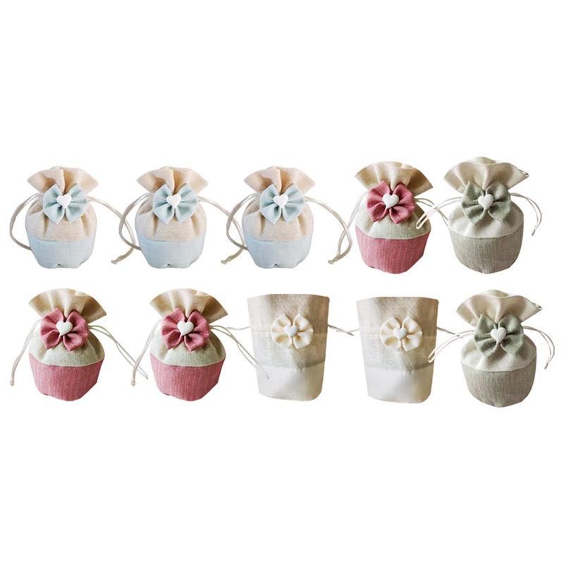 

10/12pcs Delicate Wedding Gift Bags Round Bottom Candy Pouches Drawstring Pouches Bow knot Storage Bags For Gift Party