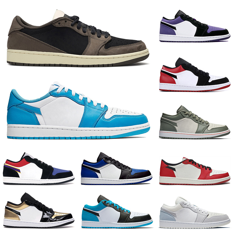 

Travis Scott 1 1s Low JUMPMAN UNC Top Quality Black Toe Royal Paris Basketball Shoes Court Purple For Mens Women Designer Sport Shoes, #26- white black mysti