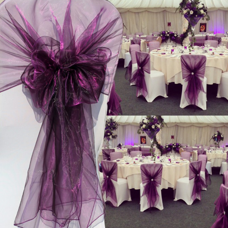 

65x275cm Orange Organza Knot Wedding Chair Decor Banquet Event Chair Decorations Bow Ties Bands Sashes Blue 25pcs/lot