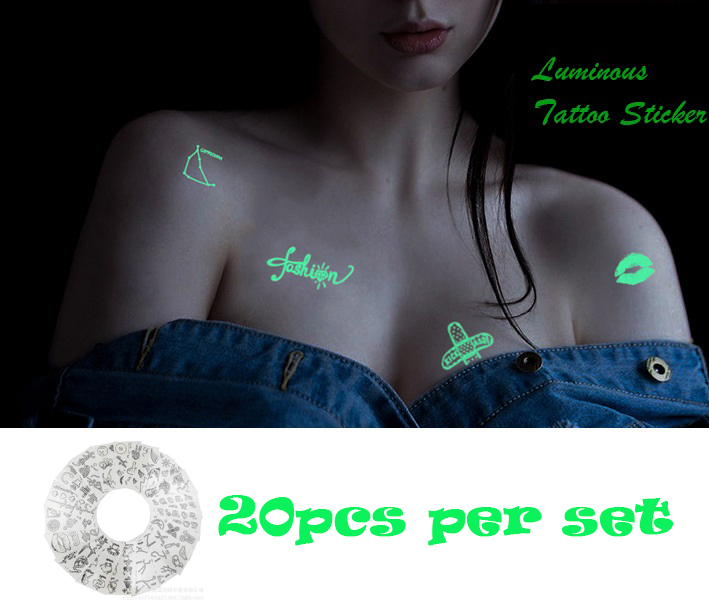 

20 Sheets Luminous Tattoo Sticker Temporary Glowing Tattoos Fake Tattoo For party ,body Stickers Party Favors Stocking Stuffers Gift