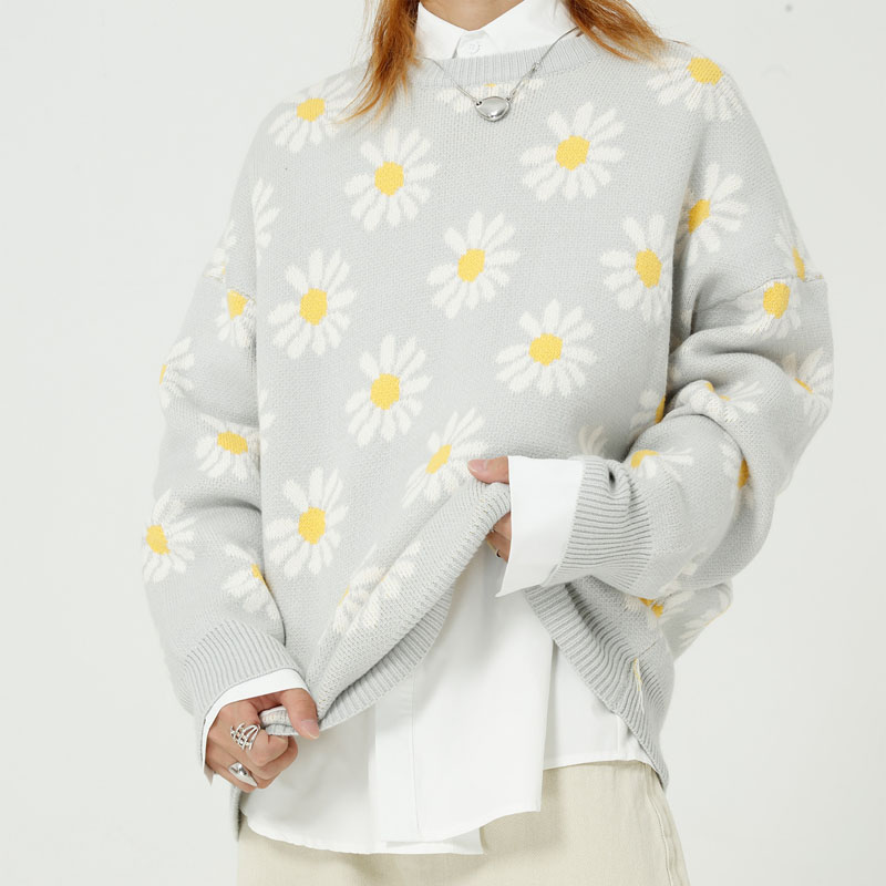 

Men Women Pullovers Flower Sweater Autumn Winter Male Japan Korea Streetwear Fashion Casual Hip Hop Couple Knitted Sweater, 3260 black