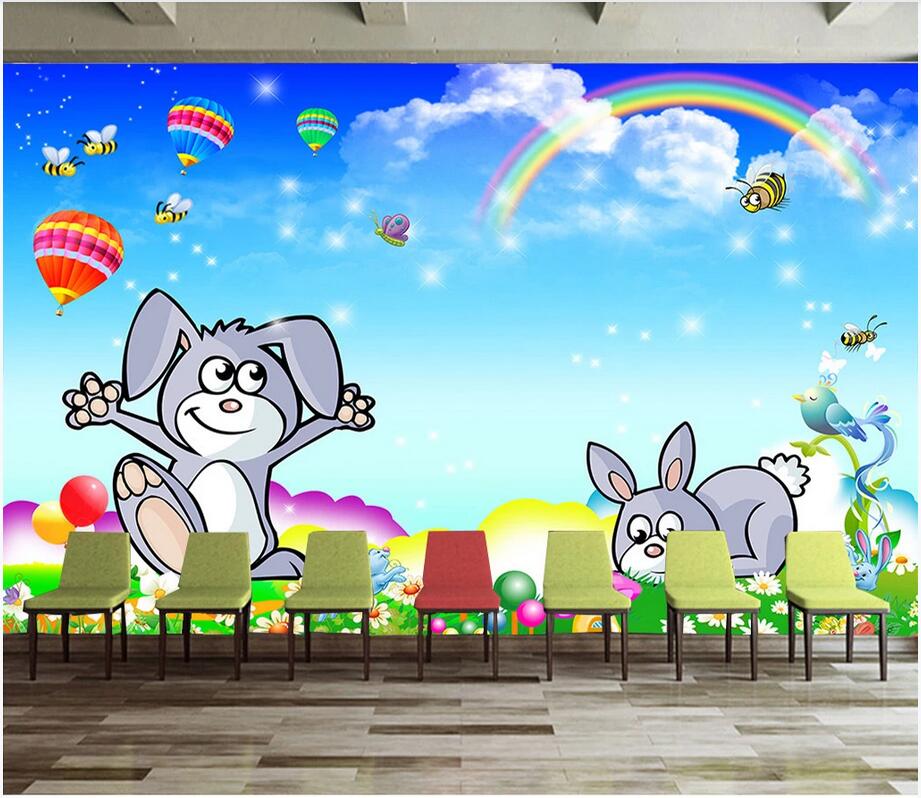 

3D mural wallpaper custom photo Cute hand painted bunny children room background wall decoration painting wallpaper for walls 3 d, Non-woven