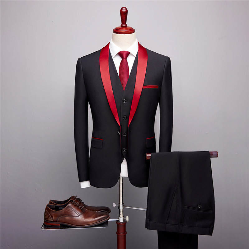 

Men Suit 2020 Wedding Suits For Men Shawl Collar 3 Pieces Slim Fit Burgundy Suit Mens Royal Blue Tuxedo Jacket #292747, Black