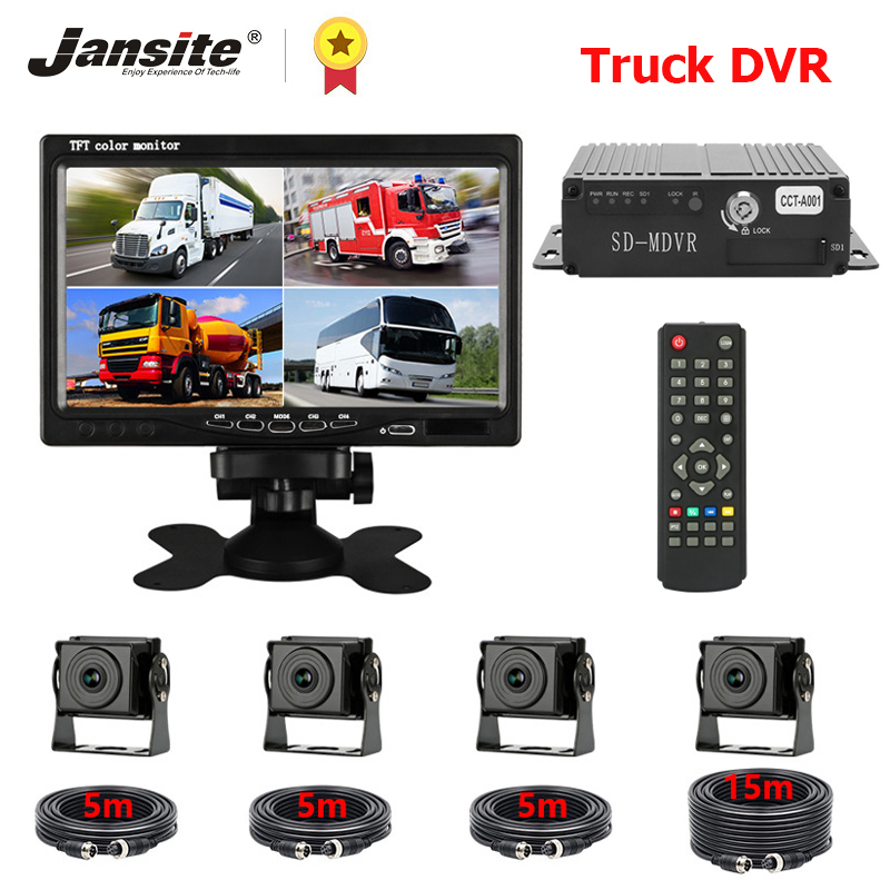 

Jansite 7" Truck DVR Dash Cam Registrar AHD for BUS CCTV 4-Channel split screen 12-24V Cycle Recording Waterproof 4 rear cameras car dvr