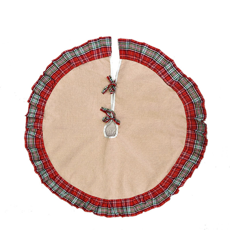 

Linen Lattice Christmas Tree Skirt Round Christmas Decorations For Home Floor Mat New Year Xmas Tree Skirts Lovely