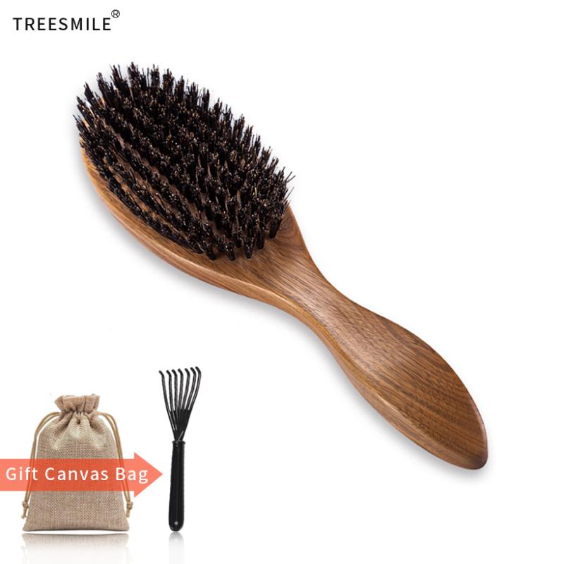 

TREESMILE Natural Bristle Sandalwood Comb Anti-static Wooden Massage Brush Exfoliating Scalp Hair Care Head Brush D30