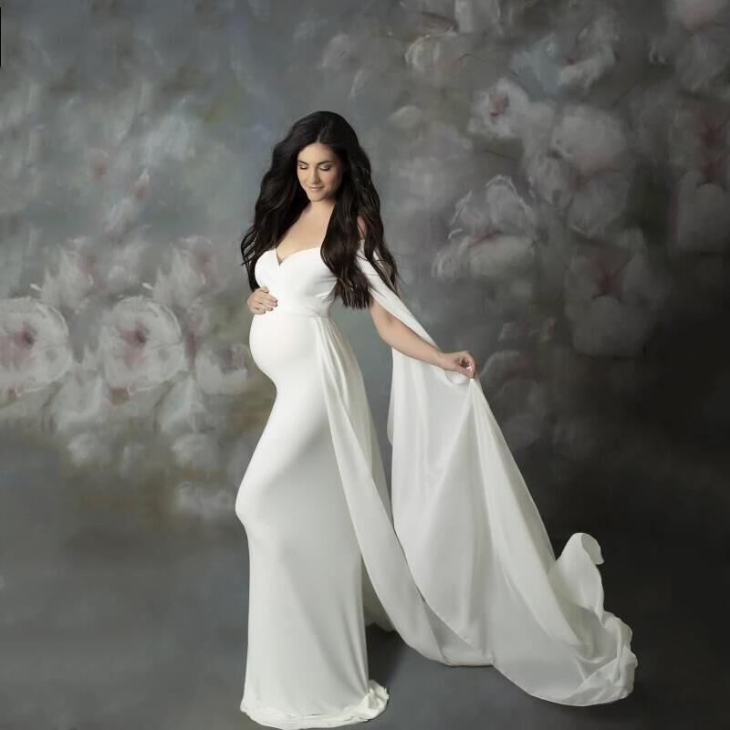 

Maternity Photography Props Pregnancy Dress Photo Shooting Off Shoulder Pregnant Shawl Fluttering Dresses For Women Maxi Gown, Wine red