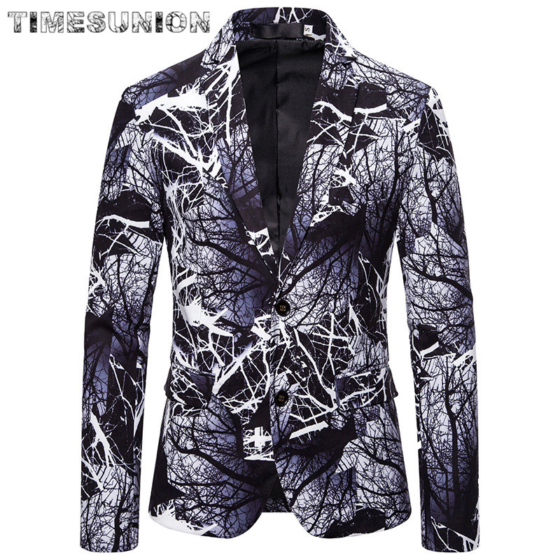 

Blazer for Men 2020 Vintage Slim Fit Branches 3D Print Black Blazers Men Suits Autumn Man Blazer Casual Suit Jacket, Multi
