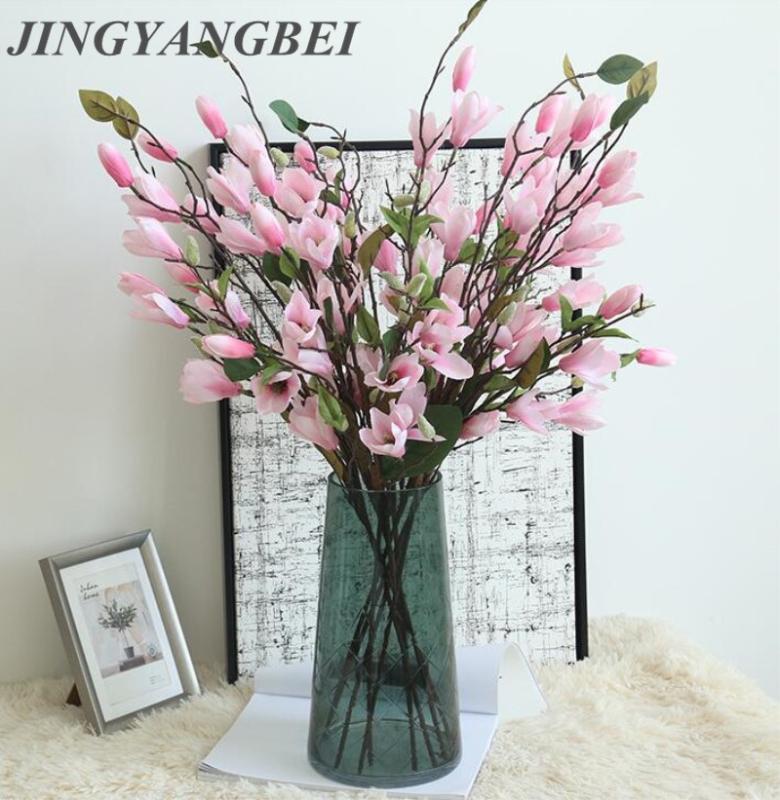 

76cm 7 Head Magnolia Artificial Flower Yulan Wedding Silk Flowers Centerpieces Fake Table Flower Home Decoration, Green