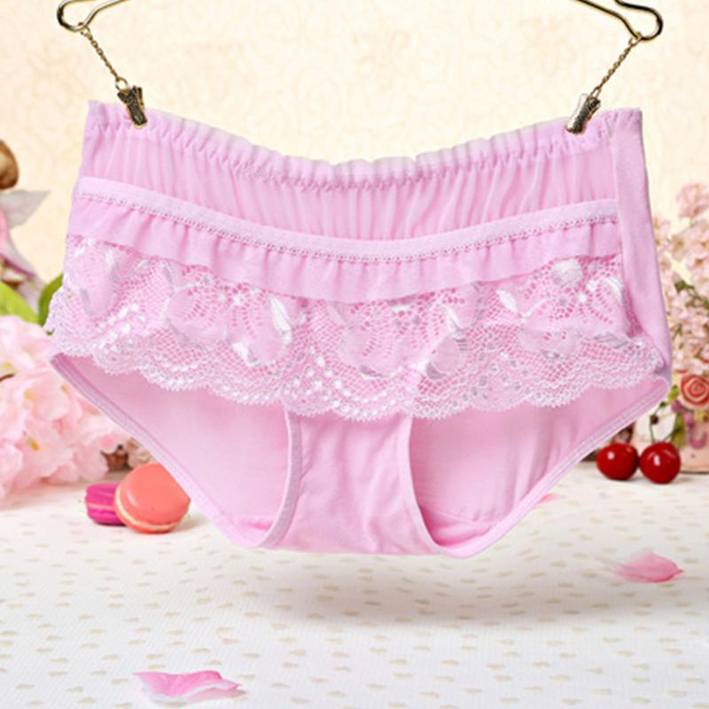 

Summer new underwear feminine lace edge breathable simple low waist seamless briefs, White