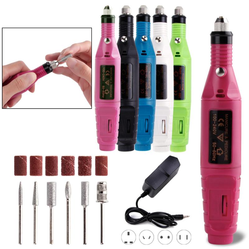 

1Set Professional Power Electric Manicure Machine Pen Pedicure Nail File 6 Bits Ceramic Cutter Nail Drill Polish Remover Tools
