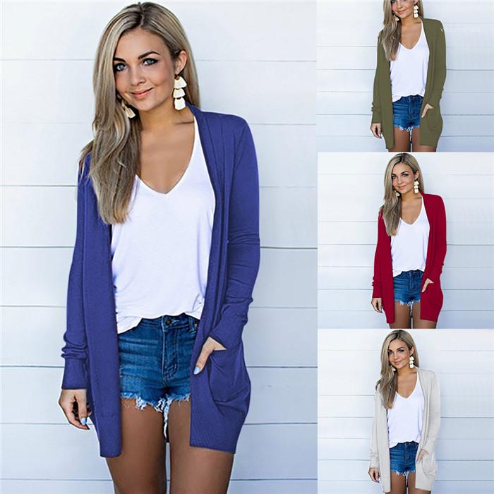

Long Sweater Women Solid Color Knit Cardigan Long Sleeve Loose Spring Coat Famale