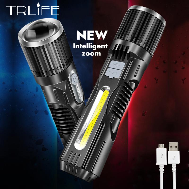 

Multifunctional LED USB Built-In Rechargeable Battery Powerful Light T6+COB Torch With Power Bank Function for Hiking