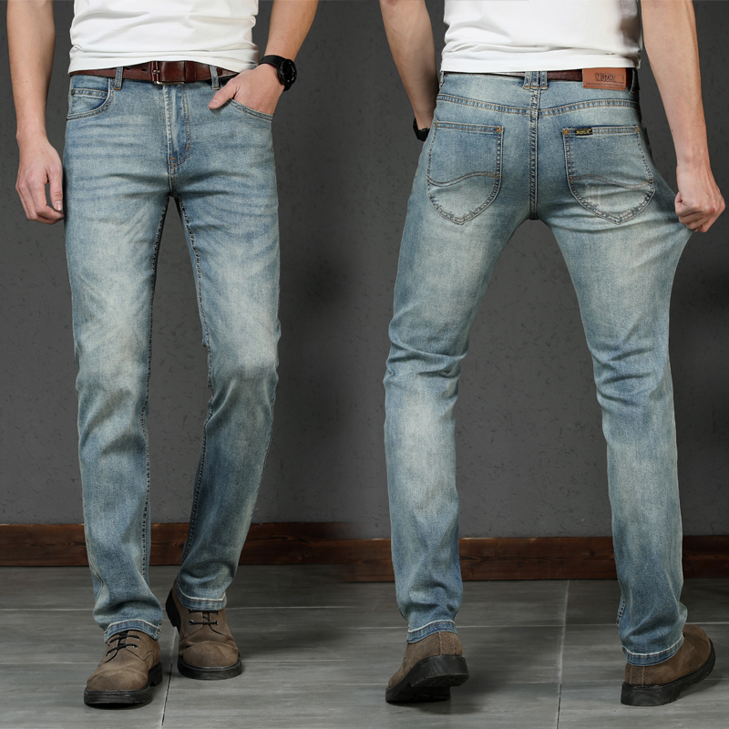 

Brand Jeans Retro Nostalgia Straight Denim Jeans Men Fashion Men Long Trousers Loose Trend Business Casual Pants Clothes, Blue