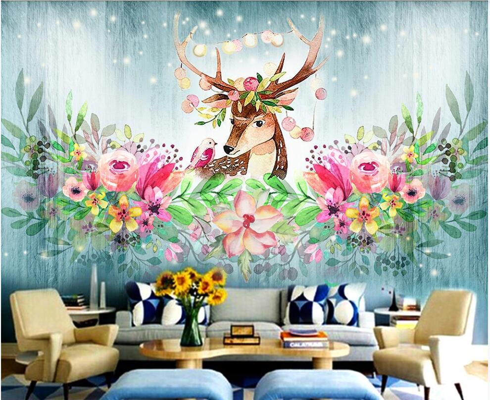 

3d wallpaper custom photo mural on the wall European hand painted watercolor flower elk home decor 3d wall murals wallpaper for living room, Non-woven wallpaper