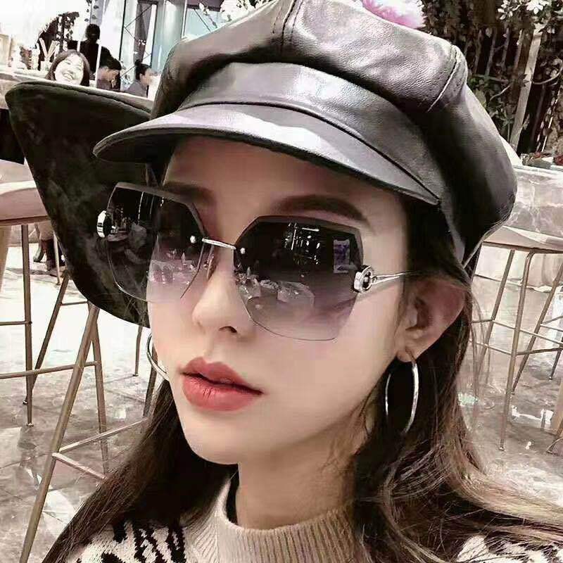 

FEISHINI Big Sunglasses For Women Rimless Diamond Cutting Lens Brand Designer Fashion Shades Crystal Sun Glasses Ladies 2020