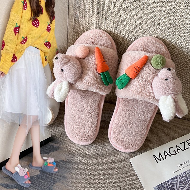 

Slip on Flats Slides Female Women Home Slippers Winter Warm Shoes Woman Faux Fur Slippers 36-41 2020 New Plush Slipper, Apricot