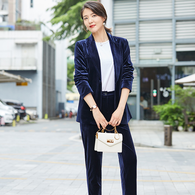 

Women' suit women' gold velvet single button suit two-piece (jacket + pants) ladies business casual formal business wear, Picture color 1