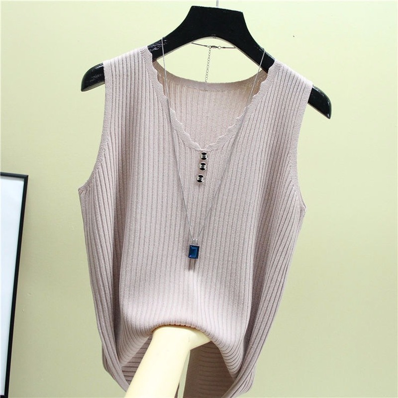 

Ice Silk Knit Loose Sweater Vest Feminine V-neck Sleeveless Large Size Was Thin and Thin Stretch Pullover Sweater Vest Women, Black